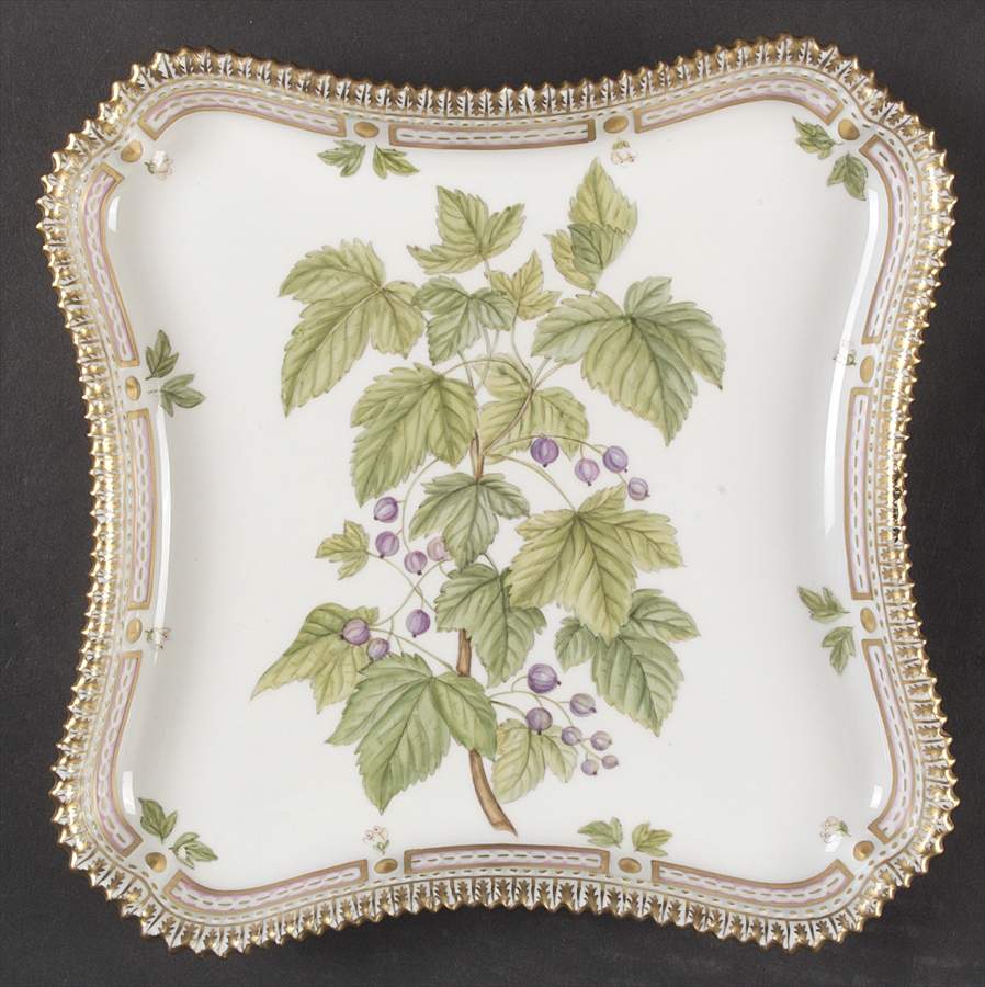 Flora Danica (1961 To Current) 9" Square Tray-Ribed nigrum L by Royal Copenhagen-1