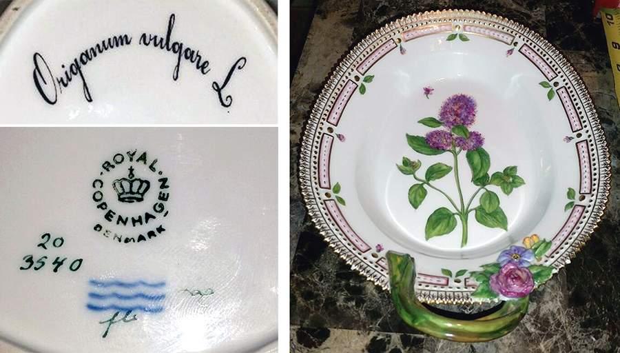 Flora Danica (1961 To Current) 8" Oval Handled Pickle/Accent-Origanum vulgare L. by Royal Copenhagen-1