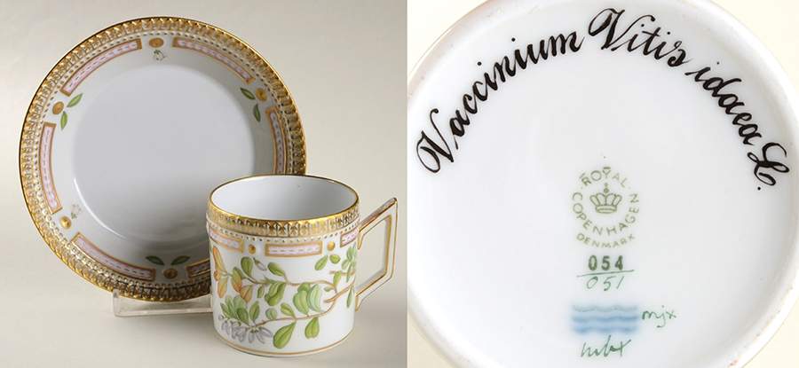 Flora Danica (1961 To Current) Chocolate Cup & Smooth Saucer-Vaccinium Vitis idae by Royal Copenhagen-1