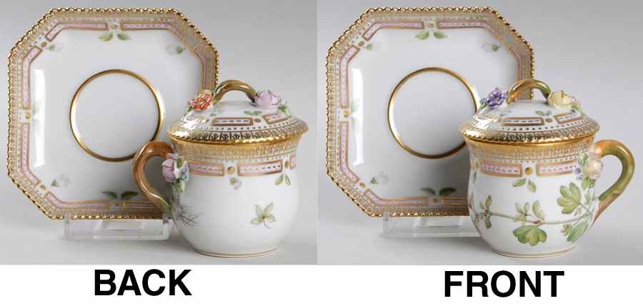 Flora Danica (1961 To Current) Round Custard Cup, Saucer & Lid-Saxifraga var oxyp by Royal Copenhagen-1