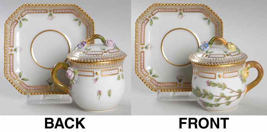 Flora Danica (1961 To Current) Round Custard Cup, Saucer & Lid-Euphrasia officina by Royal Copenhagen-1