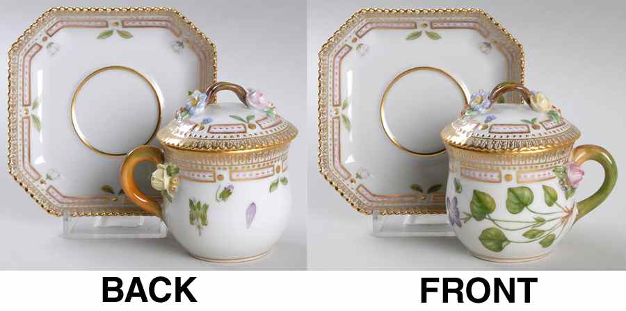 Flora Danica (1961 To Current) Round Custard Cup, Saucer & Lid-Viola Muhlenbergia by Royal Copenhagen-1