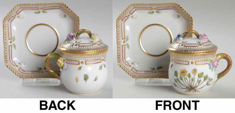 Flora Danica (1961 To Current) Round Custard Cup, Saucer & Lid-Ranunculus cymbala by Royal Copenhagen-1