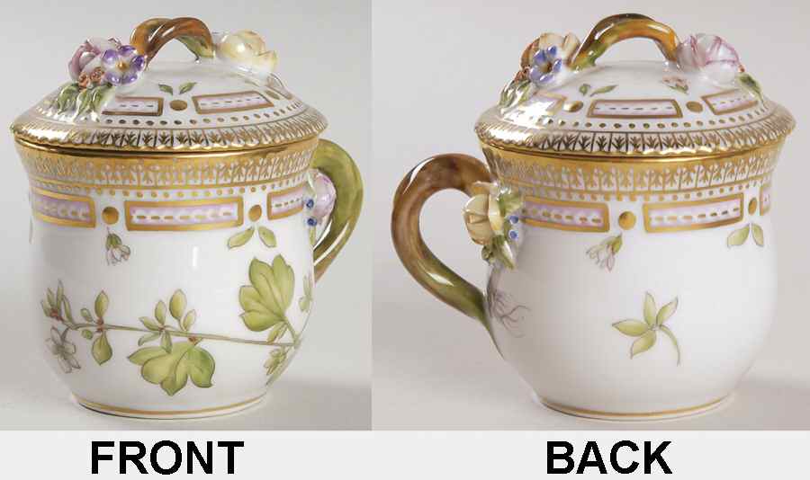 Flora Danica (1961 To Current) Round Custard Cup & Lid-Saxifraga var oxipetalas by Royal Copenhagen-1