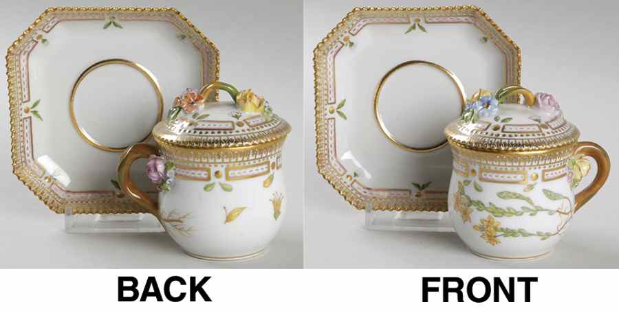 Flora Danica (1961 To Current) Round Custard Cup, Saucer & Lid-Sedum acre L by Royal Copenhagen-1