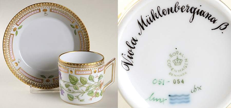 Flora Danica (1961 To Current) Chocolate Cup & Smooth Saucer-Viola Muhlenbergiana by Royal Copenhagen-1