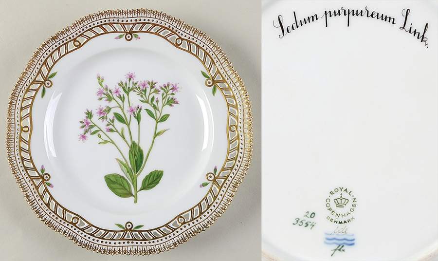 Flora Danica (1961 To Current) 9" Pierced Luncheon Plate/Fruit Std-Sedum purpureu by Royal Copenhagen-1