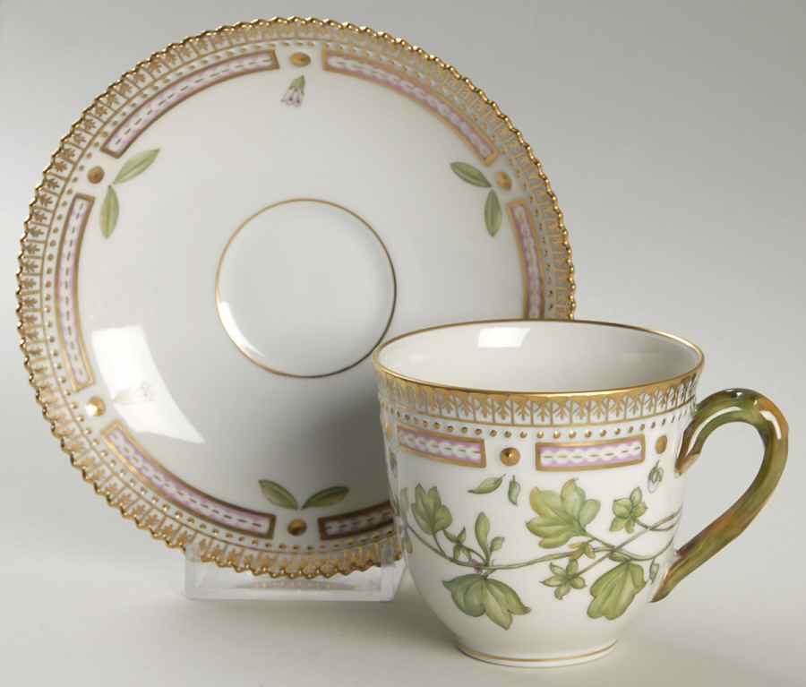 Flora Danica (1961 To Current) Flat Cup & Saucer Set-Saxifraga var oxypetala Engl by Royal Copenhagen-1