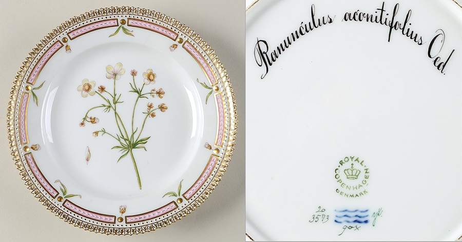 Flora Danica (1961 To Current) Salad Plate-Ranunculus aconitifolius Oed. by Royal Copenhagen-1