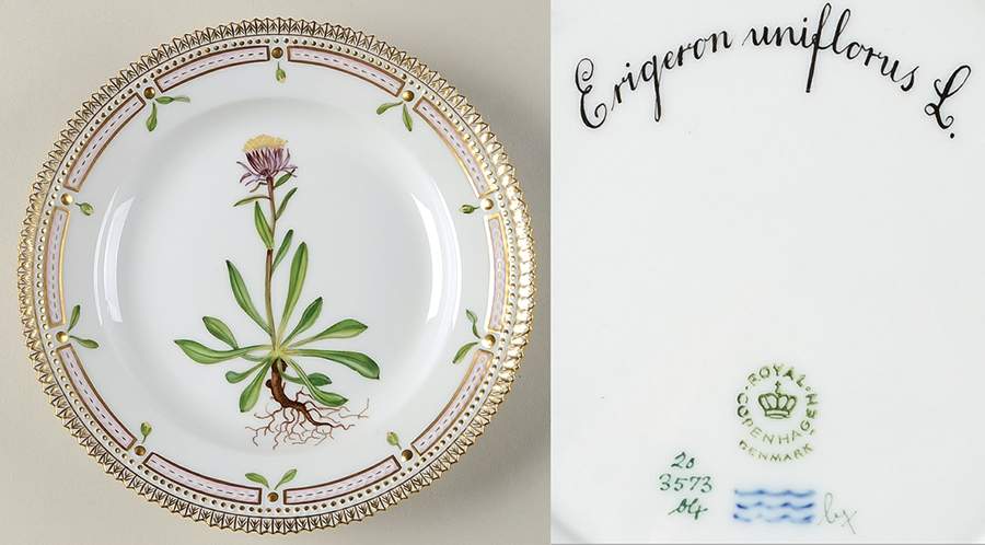 Flora Danica (1961 To Current) Salad Plate-Erigeron uniflorus L. by Royal Copenhagen-1