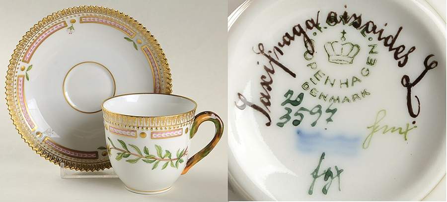 Flora Danica (1961 To Current) Cup & Saucer Set-Flat by Royal Copenhagen-1