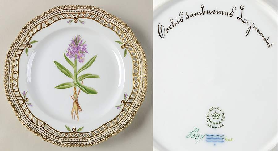 Flora Danica (1961 To Current) 9" Pierced Luncheon Plate/Fruit Std-Orchis sambuci by Royal Copenhagen-1