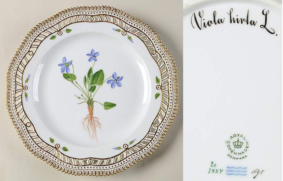 Flora Danica (1961 To Current) 9" Pierced Luncheon Plate/Fruit Std-Viola hirla L. by Royal Copenhagen-1