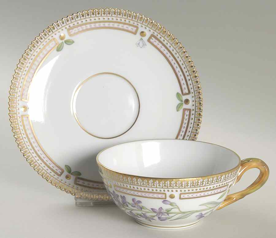 Flora Danica (1961 To Current) Flat Tea Cup & Saucer Set-Hesperis inodora L by Royal Copenhagen-1