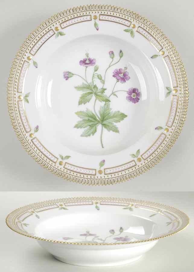 Flora Danica (1961 To Current) Large Rim Soup Bowl-Geranium phaeum L by Royal Copenhagen-1