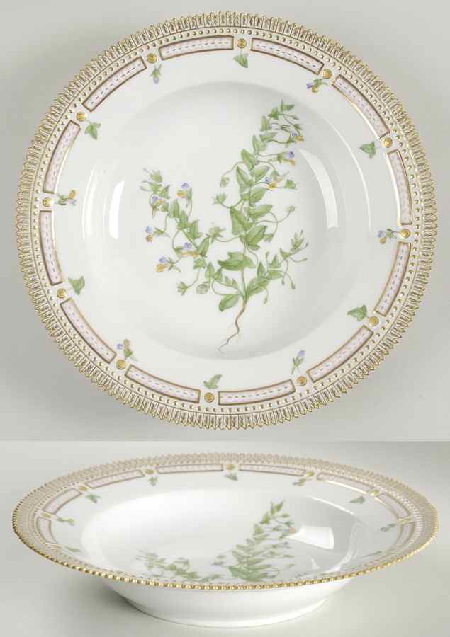 Flora Danica (1961 To Current) Large Rim Soup Bowl-Linaria elatine L by Royal Copenhagen-1