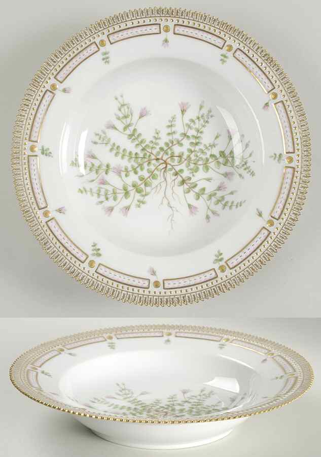 Flora Danica (1961 To Current) Large Rim Soup Bowl-Anagallis tenella L by Royal Copenhagen-1