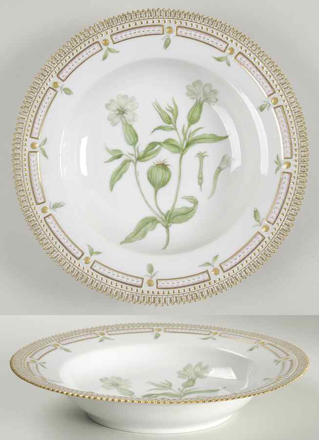 Flora Danica (1961 To Current) Large Rim Soup Bowl-Melandrium vespertinum Fr by Royal Copenhagen-1