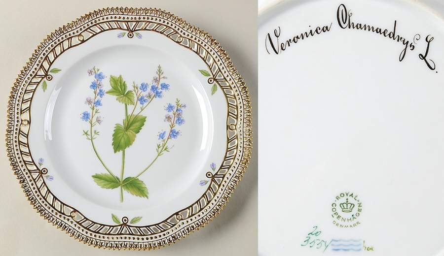 Flora Danica (1961 To Current) 9" Pierced Luncheon Plate/Fruit Std-Veronica Chame by Royal Copenhagen-1