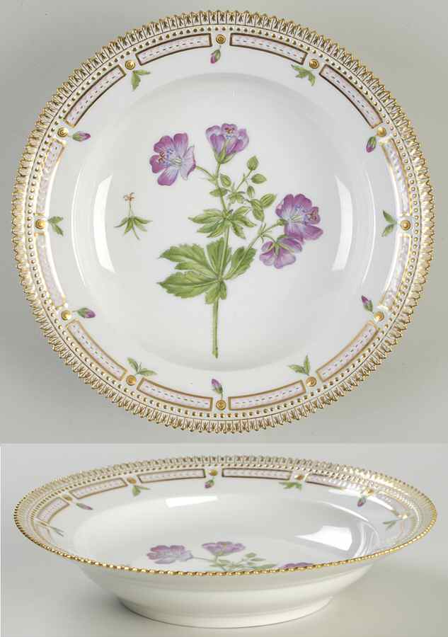 Flora Danica (1961 To Current) Rim Soup Bowl-Geranium silvaticum L by Royal Copenhagen-1