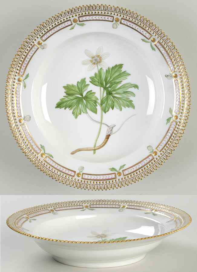 Flora Danica (1961 To Current) Rim Soup Bowl-Anemone nemorosa L by Royal Copenhagen-1