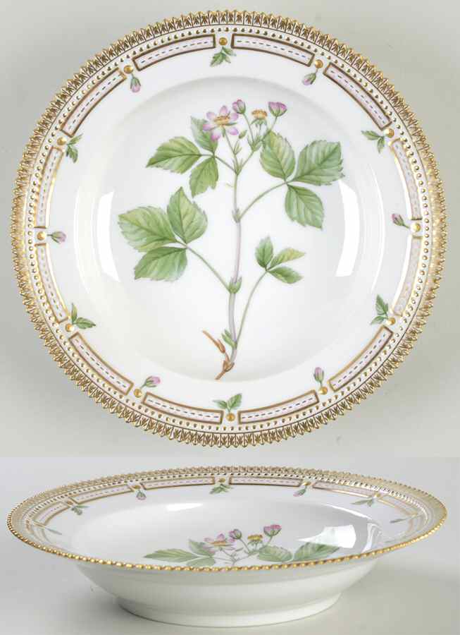Flora Danica (1961 To Current) Rim Soup Bowl-Rubus castoreus Laest by Royal Copenhagen-1