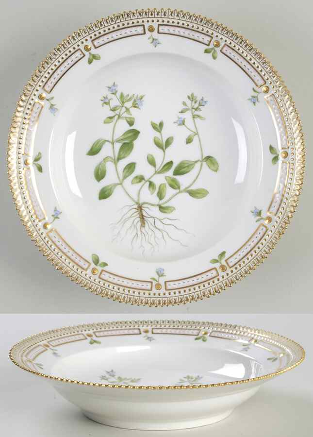 Flora Danica (1961 To Current) Rim Soup Bowl-Veronica alpina L by Royal Copenhagen-1