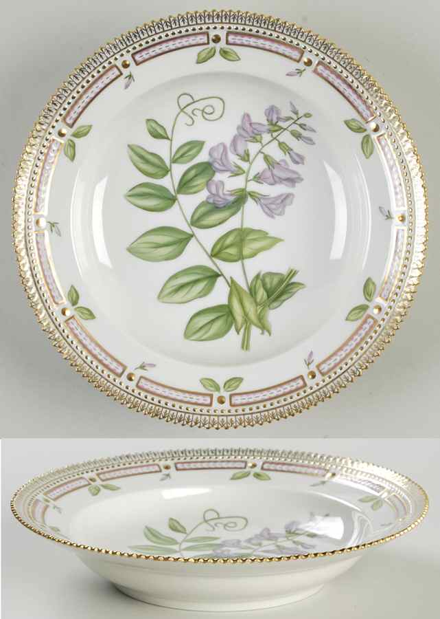 Flora Danica (1961 To Current) Rim Soup Bowl-Pisum maritimum L by Royal Copenhagen-1