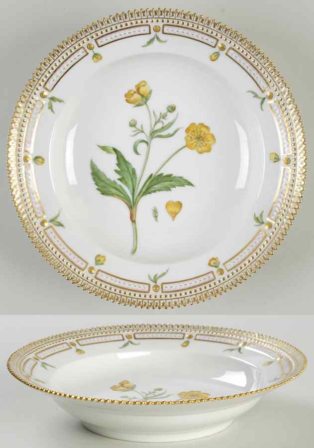 Flora Danica (1961 To Current) Rim Soup Bowl-Ranunculus lanuginosus L by Royal Copenhagen-1