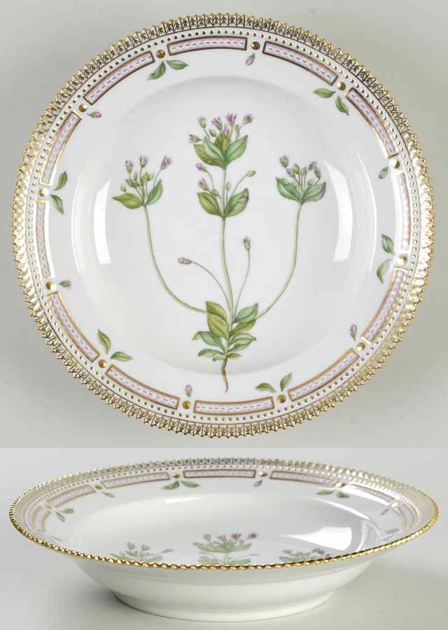 Flora Danica (1961 To Current) Rim Soup Bowl-Gentiana quinquefolia Oed by Royal Copenhagen-1