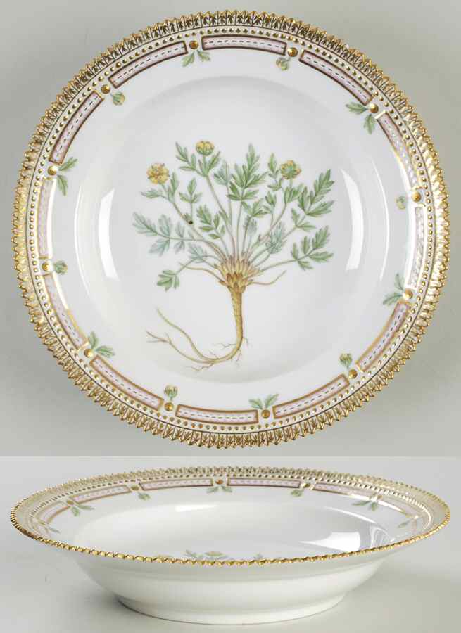 Flora Danica (1961 To Current) Rim Soup Bowl-Potentilla pulchella R Br by Royal Copenhagen-1