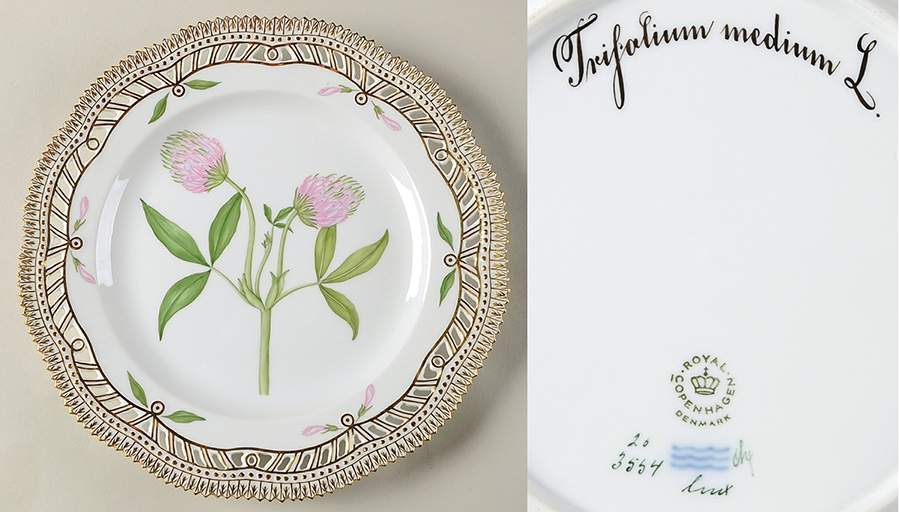 Flora Danica (1961 To Current) 9" Pierced Luncheon Plate/Fruit Std-Trifolium medi by Royal Copenhagen-1
