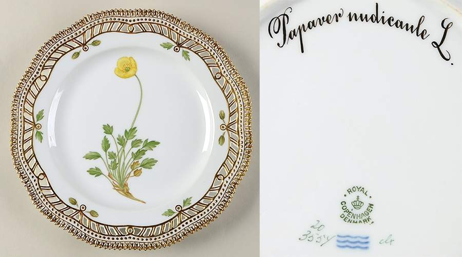 Flora Danica (1961 To Current) 9" Pierced Luncheon Plate/Fruit Std-Papaver nudica by Royal Copenhagen-1