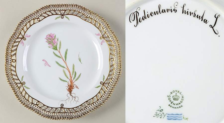 Flora Danica (1961 To Current) 9" Pierced Luncheon Plate/Fruit Std-Pedicularis hi by Royal Copenhagen-1