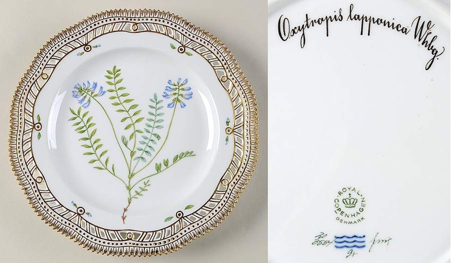 Flora Danica (1961 To Current) 9" Pierced Luncheon Plate/Fruit Std-Oxytropis lapp by Royal Copenhagen-1