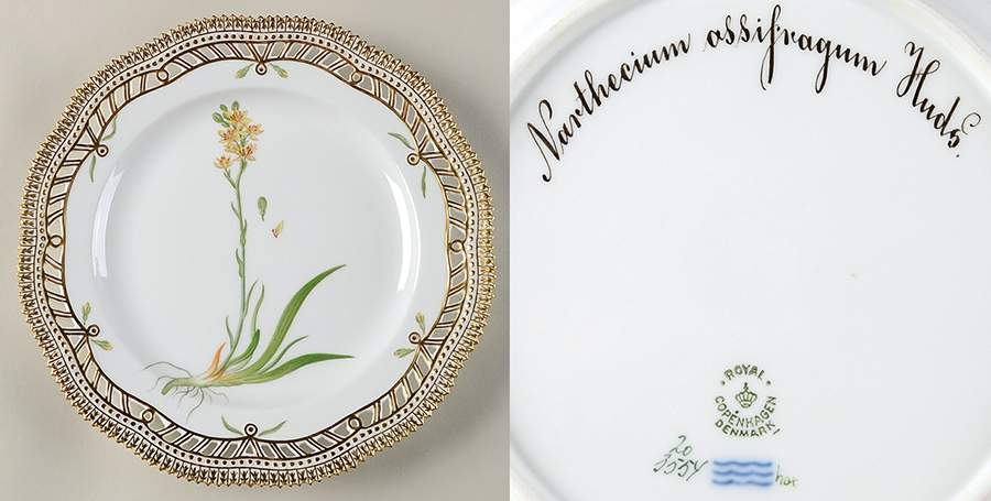 Flora Danica (1961 To Current) 9" Pierced Luncheon Plate/Fruit Std-Narthecium oss by Royal Copenhagen-1