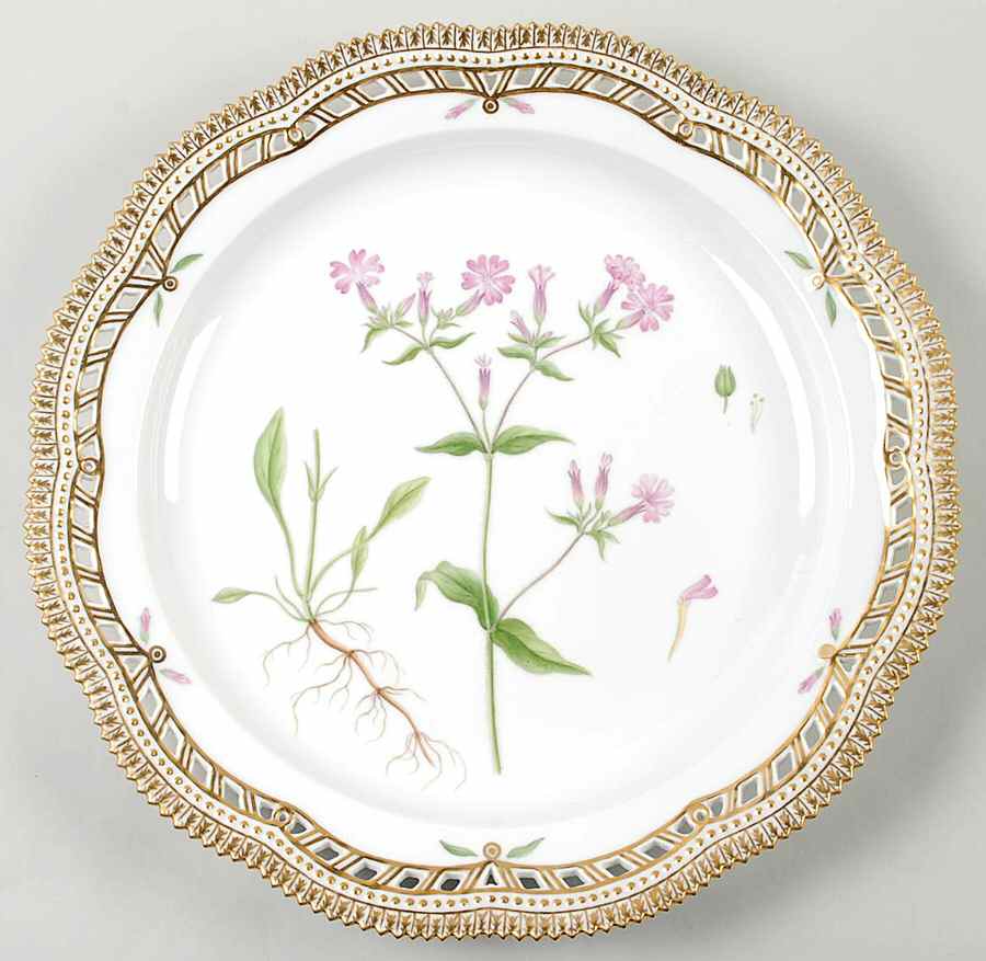 Flora Danica (1961 To Current) 14" Round Pierced Platter-Melandrium diurenum Fr by Royal Copenhagen-1