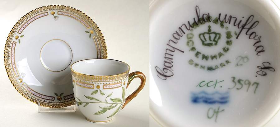 Flora Danica (1961 To Current) Flat Cup & Saucer Set-Campanula uniflara L. by Royal Copenhagen-1