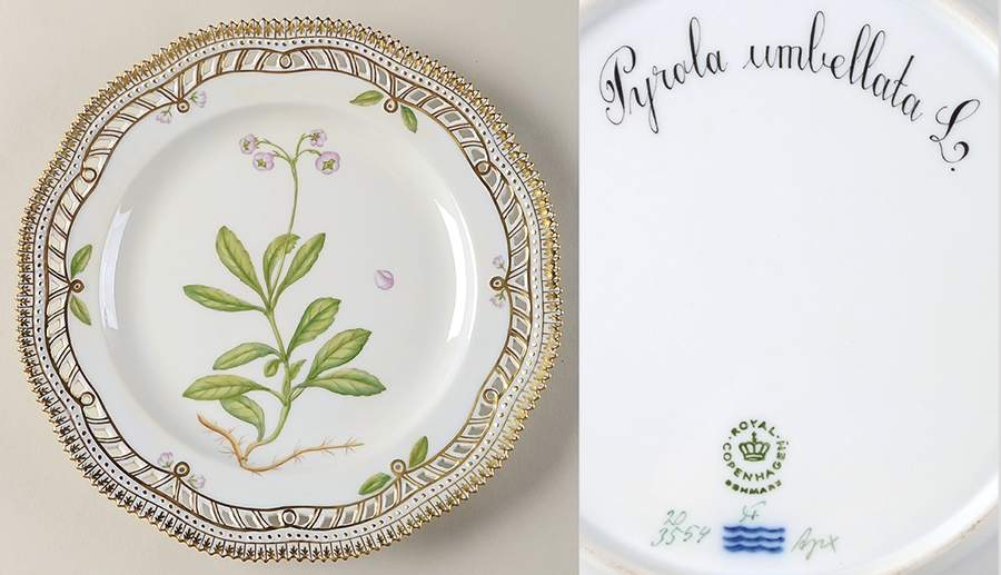 Flora Danica (1961 To Current) 9" Pierced Luncheon Plate/Fruit Std-Pyrola umbella by Royal Copenhagen-1