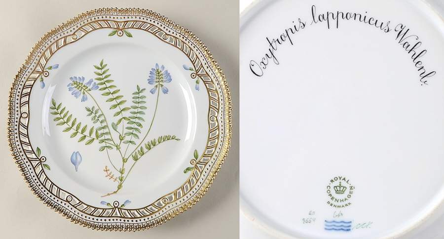Flora Danica (1961 To Current) 9" Pierced Luncheon Plate/Fruit Std-Oxytropis lapp by Royal Copenhagen-1
