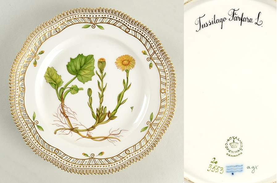 Flora Danica (1961 To Current) 10" Pierced Dinner Plate/Fruit Std-Tussilago Farfa by Royal Copenhagen-1