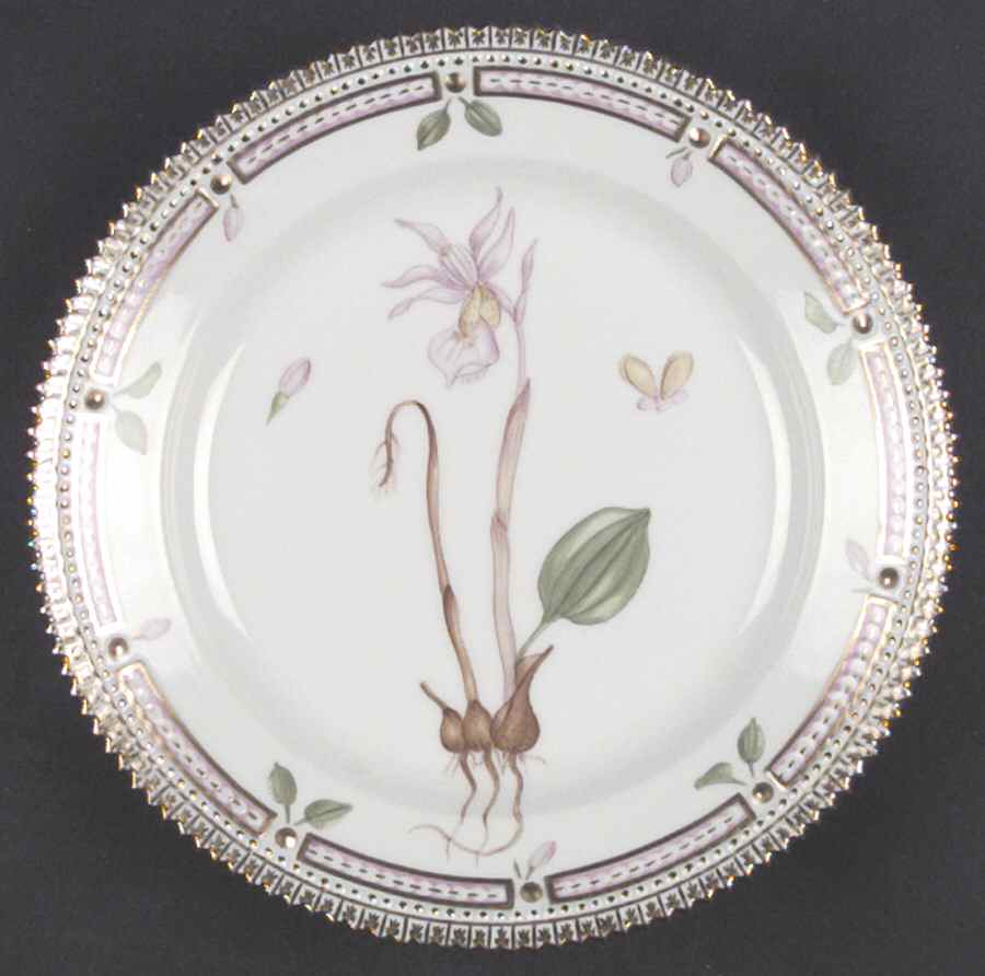 Flora Danica (1961 To Current) Salad Plate-Calypso bulbosa L by Royal Copenhagen-1