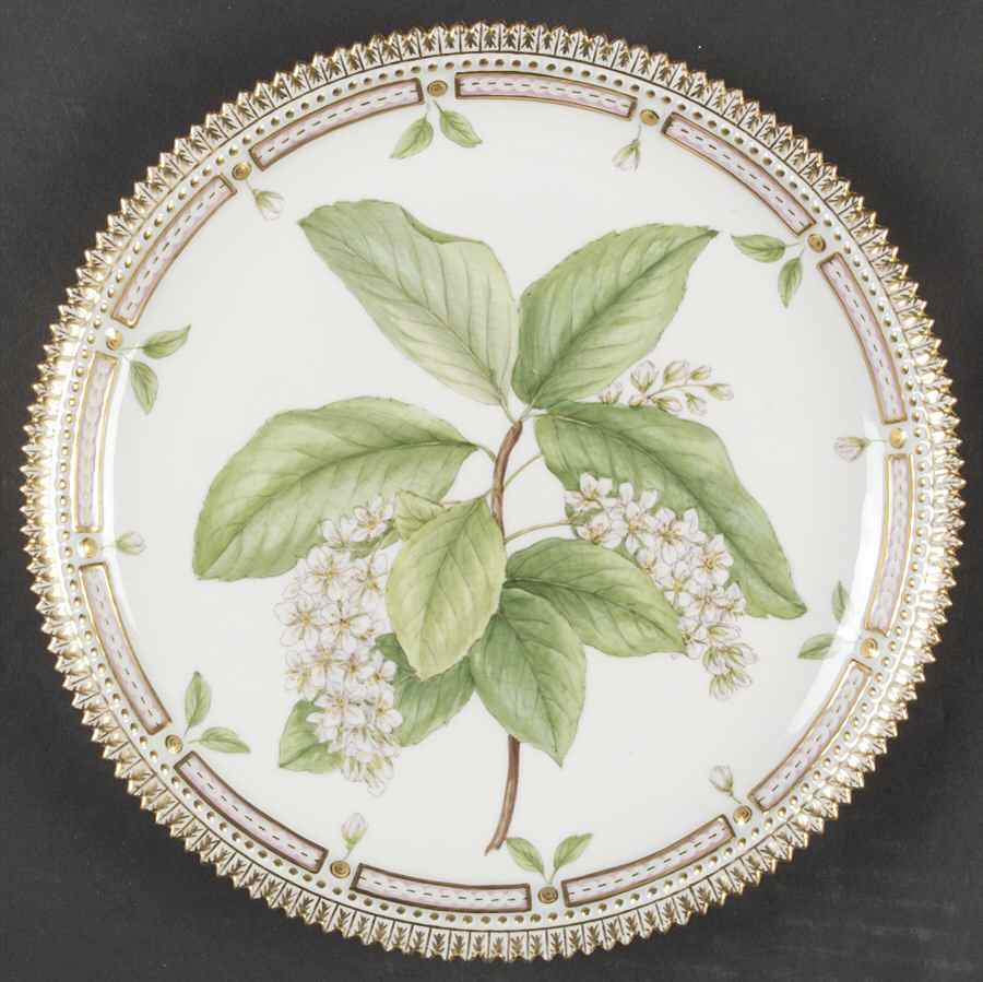 Flora Danica (1961 To Current) 9" Round Tray-Cerasus padus L by Royal Copenhagen-1
