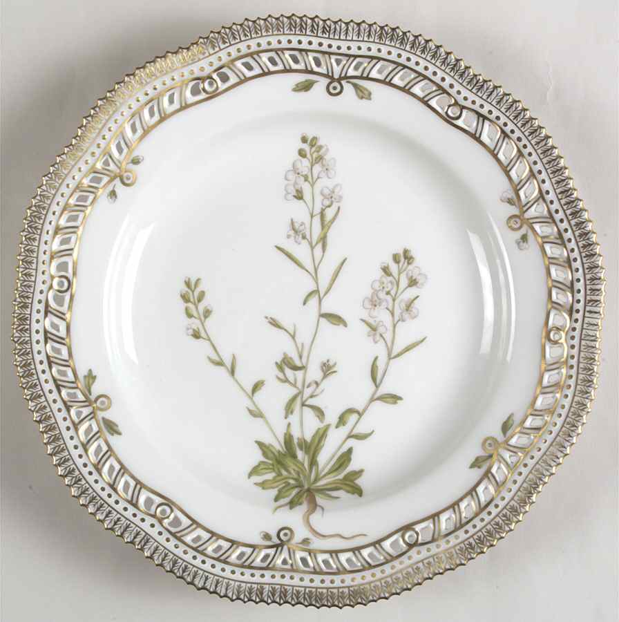 Flora Danica (1961 To Current) 10" Pierced Dinner Plate/Fruit Std-Cardamine patra by Royal Copenhagen-1