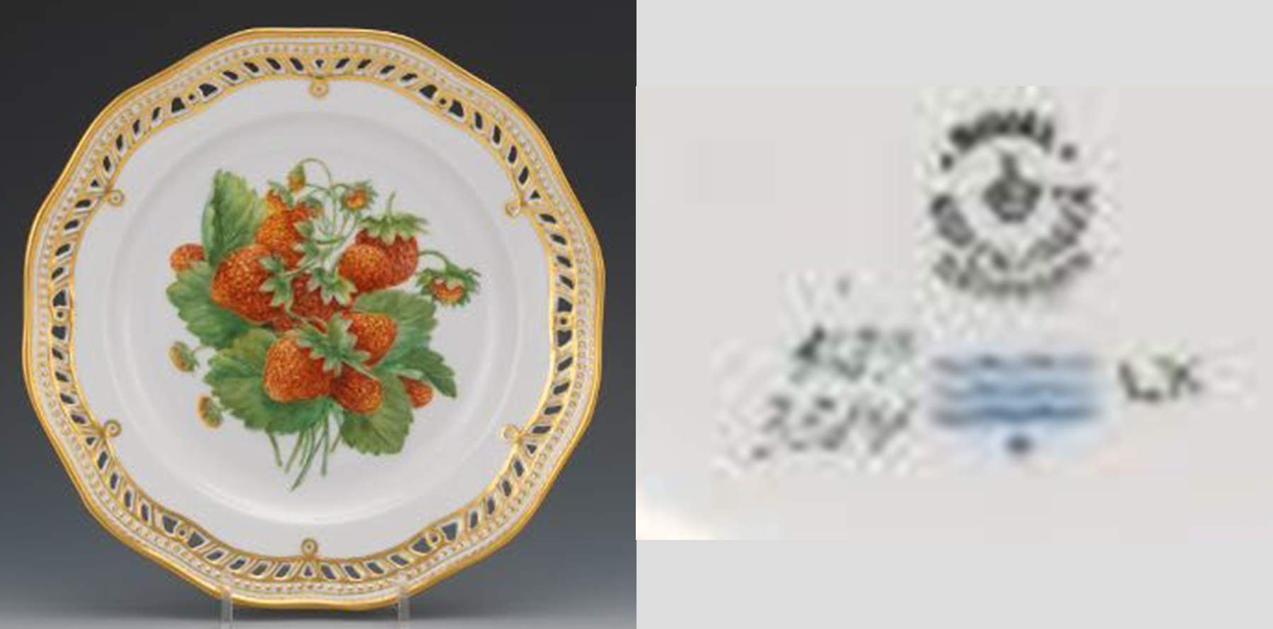 Flora Danica (1961 To Current) Pierced Fruit Service Plate w/Sm Edge-Strawberries by Royal Copenhagen-1