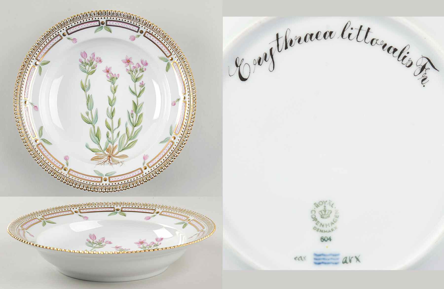 Flora Danica (1961 To Current) Rim Soup Bowl-Erythraea littoralis Fr by Royal Copenhagen-1