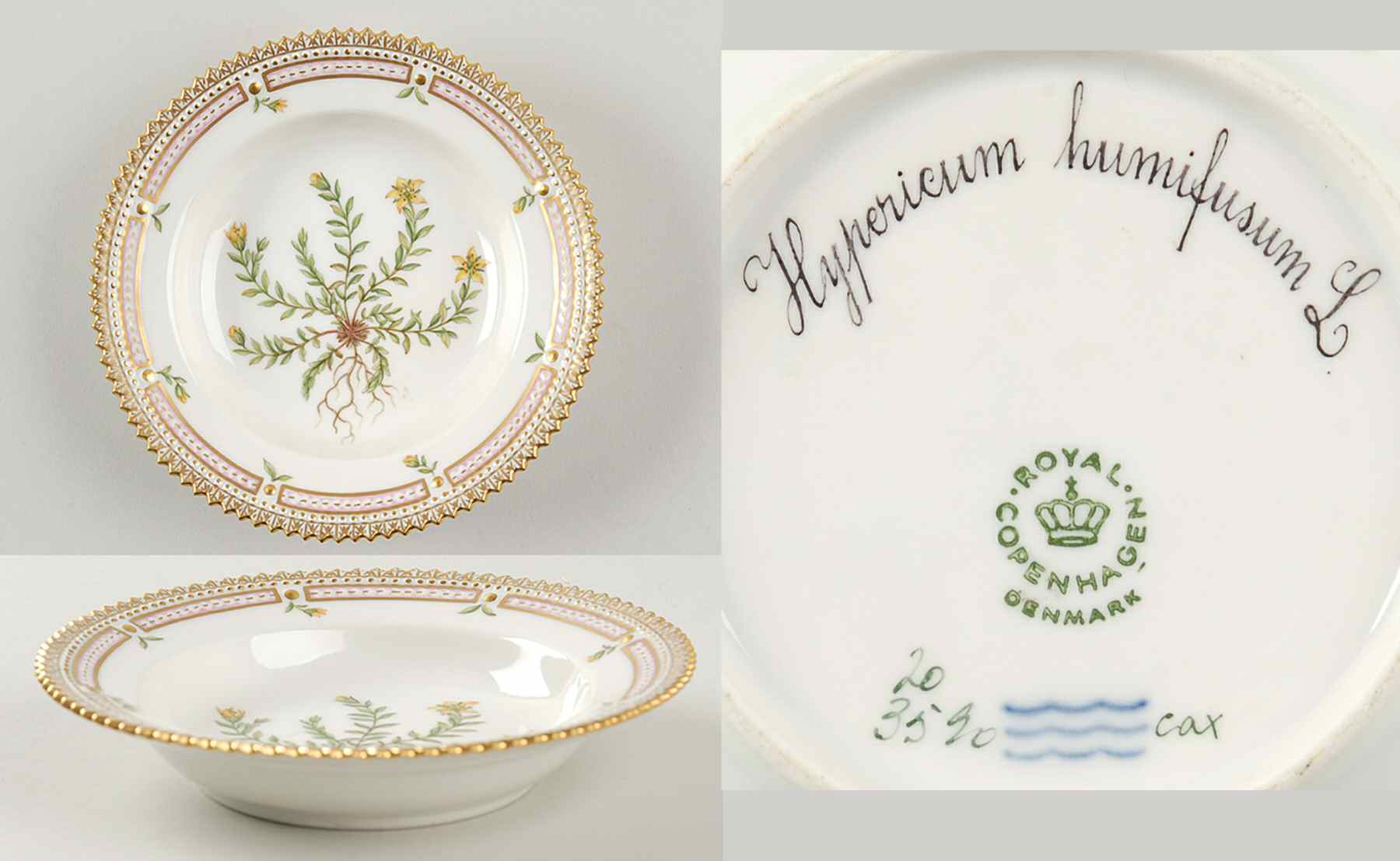 Flora Danica (1961 To Current) Rim Fruit/Soup Bowl-Hypericum humifusum L by Royal Copenhagen-1