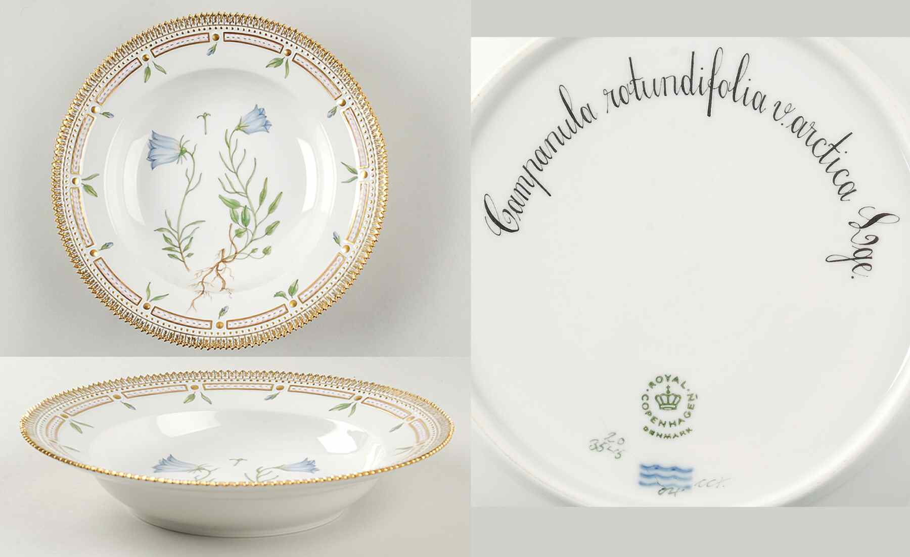 Flora Danica (1961 To Current) Large Rim Soup Bowl-Campanula rotundifolia v arcti by Royal Copenhagen-1