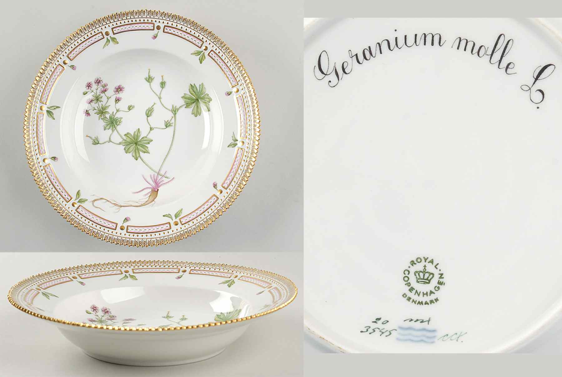 Flora Danica (1961 To Current) Large Rim Soup Bowl-Geranium molle L by Royal Copenhagen-1