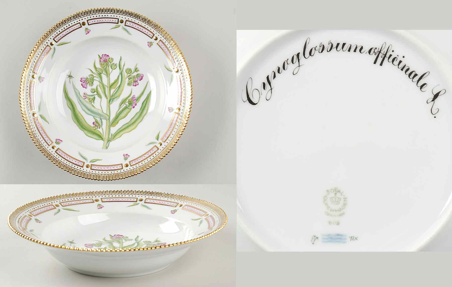 Flora Danica (1961 To Current) Large Rim Soup Bowl-Cynoglossum officinale L by Royal Copenhagen-1